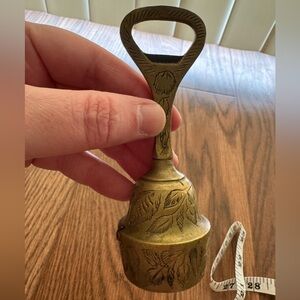 Vintage Brass Bell Bottle Opener with Intricate Floral Etched Designs